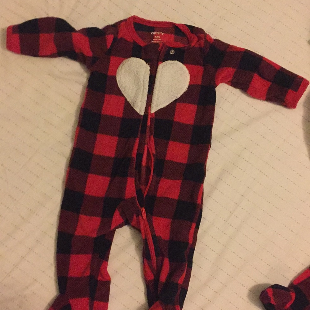 Red and black plaid footie pjs